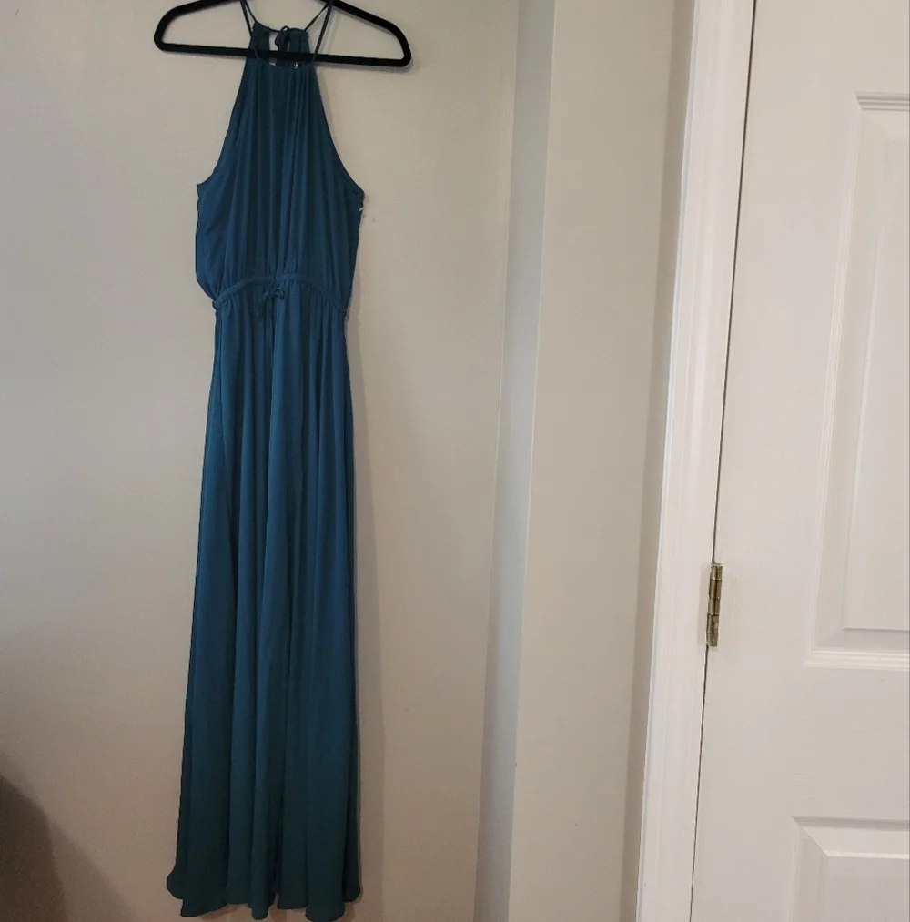 Lulu's Women's Teal Halter Maxi Fairy Whimsical Forest Bridesmaid Dress. Size M - Picture 5 of 9
